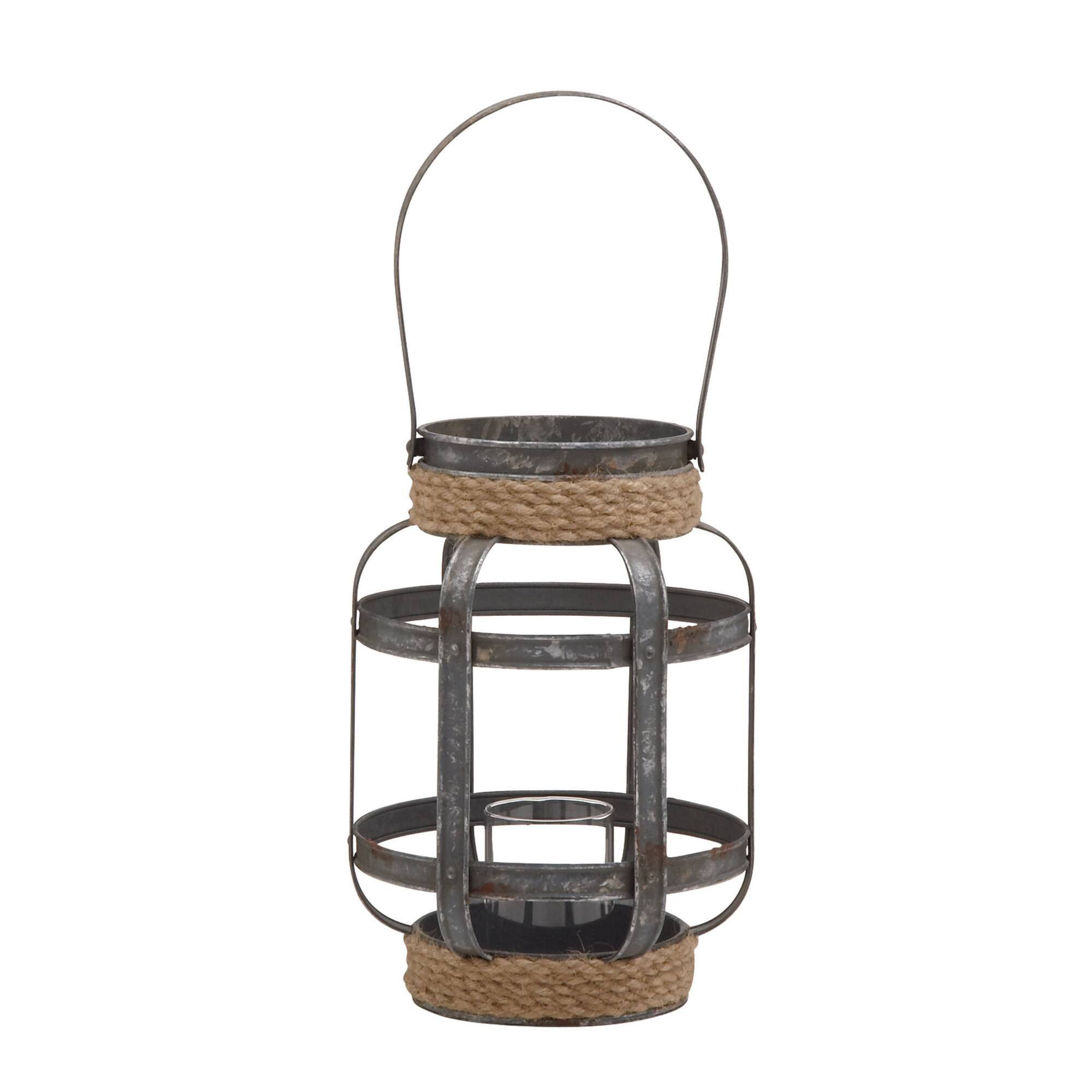 12" Gray Iron Industrial Candle Holder Lantern